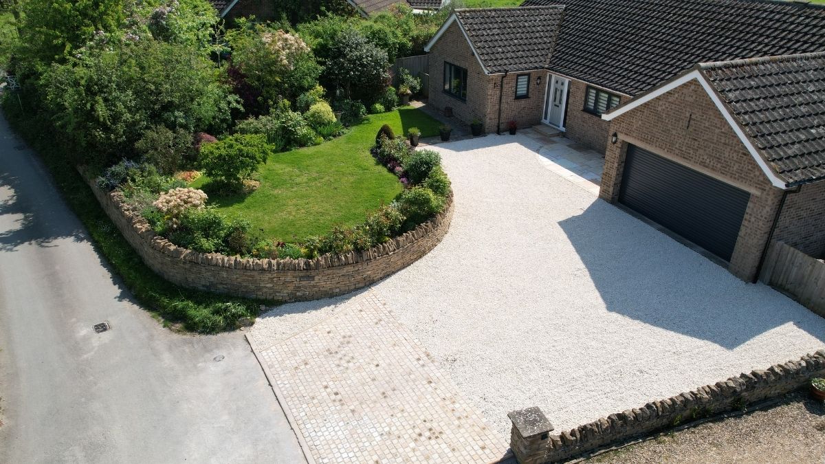 New gravel driveway at countryside bungalow in Great Comberton